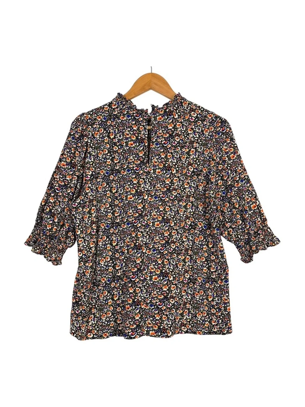 Boden Smocked Detail Printed Floral Top Blouse Eden Bloom US Size 14 Cottage